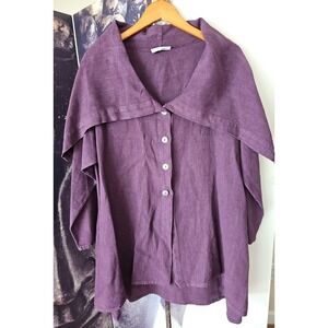 BRYN WALKER Purple Lagenlook Linen Shawl Collar Button Tunic‎ Jacket Size M VC01